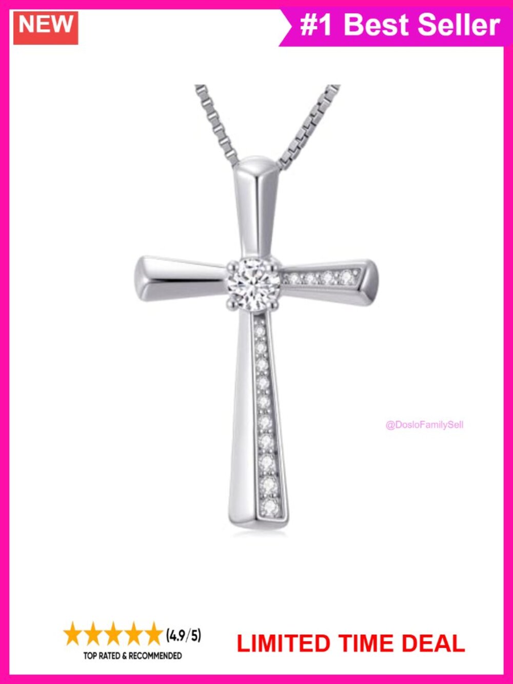 Sterling Silver Lab Grown Diamond Cross Necklace 18+2 Inch Box Chain